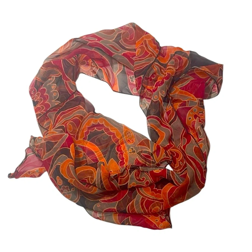 The Limited Red and Orange Silk Scarf with Elegant Design